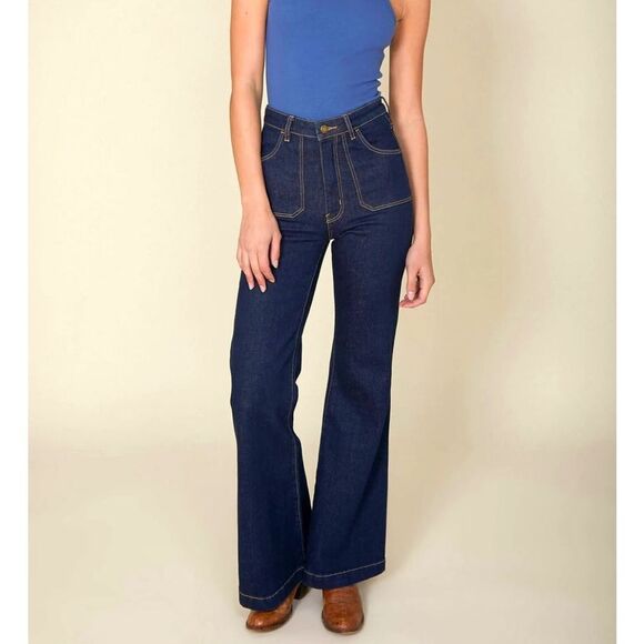 ROLLAS jeans east coast flares dark denim bell bottoms high rise NWT 32 - Picture 1 of 9
